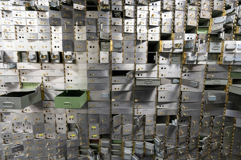 a room with several boxes piled on top of each other