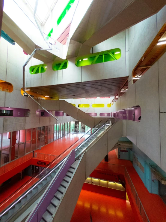 the colorful staircase leading up to a building