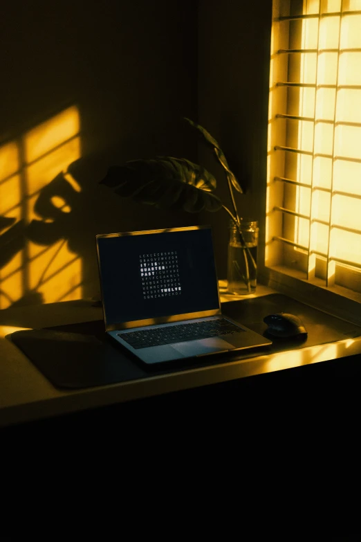 a laptop sitting on a desk, in the dark