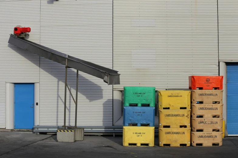 a couple of boxes that are in front of a building