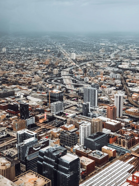 the skyline in chicago, illinois is pictured from above