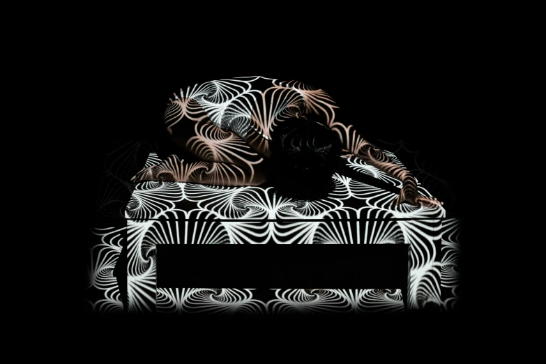 a large animal sleeping in the dark and a black background