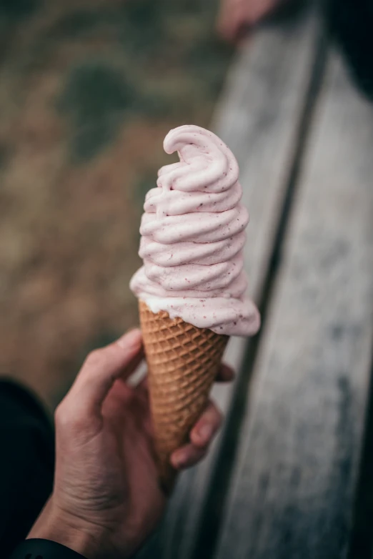 someone holds up an ice cream cone that looks like a swan