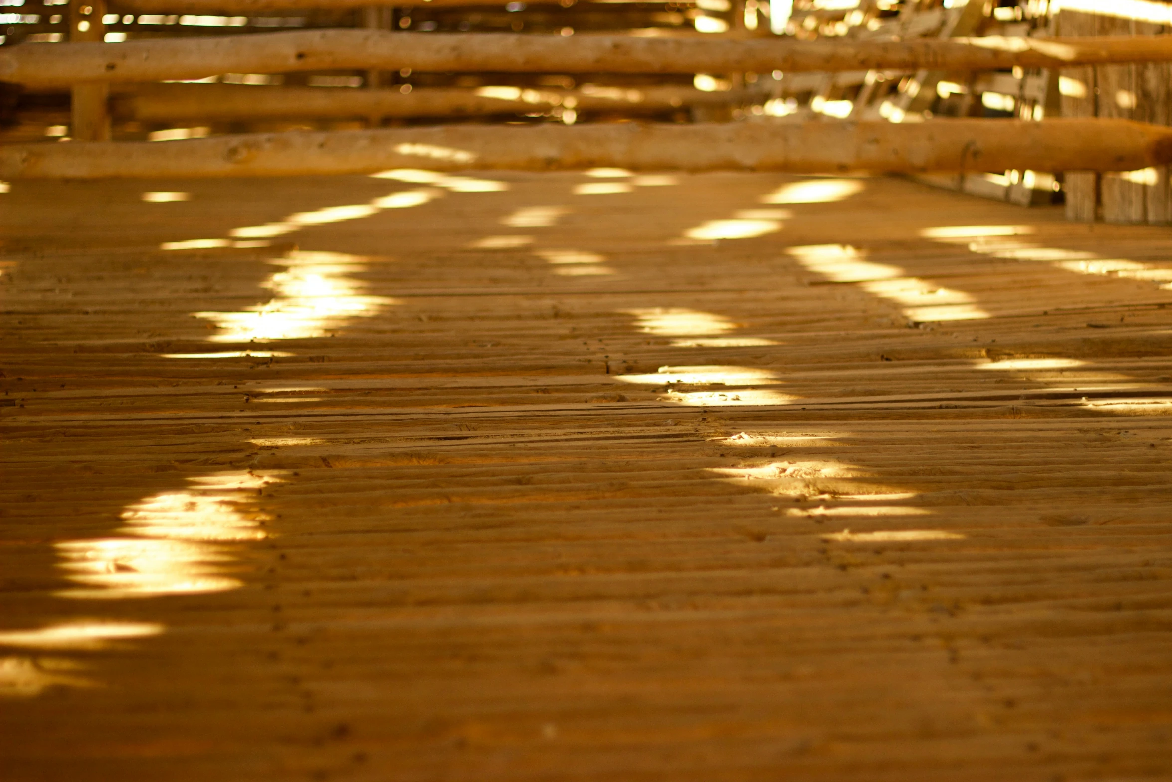 the wooden floor is covered with a number of lines