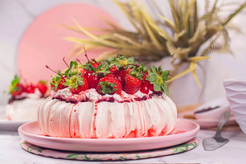 a bundt cake with a strawberry on top