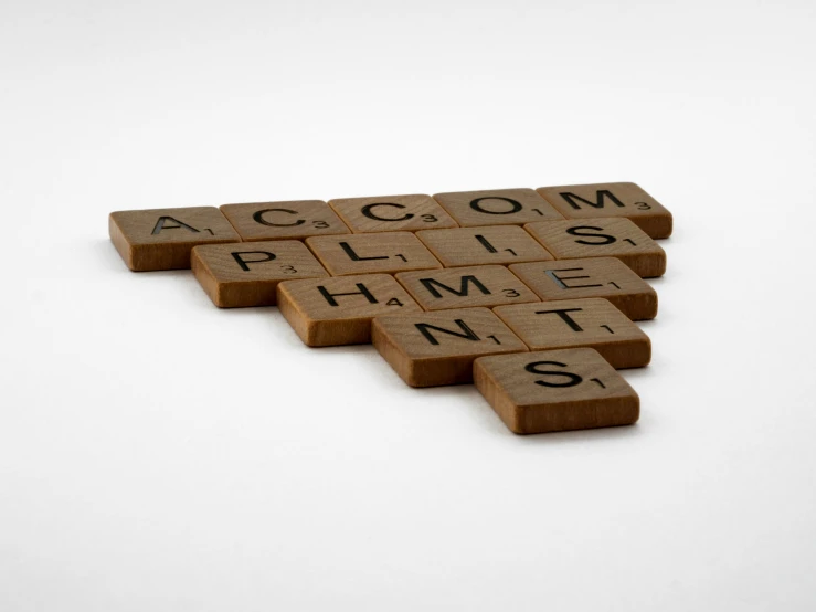 a series of scrabble - type tiles with words spelling accom and films