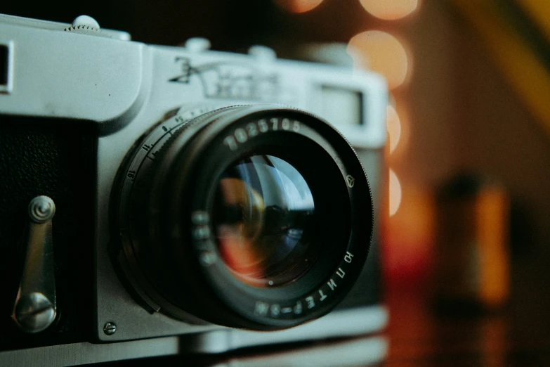 a close up view of an old camera