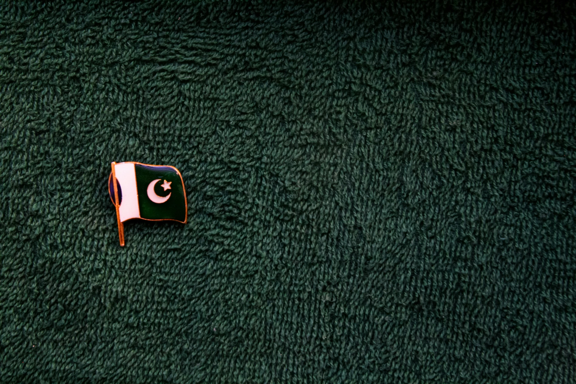 a toy with the pakistan flag on it laying on green carpet