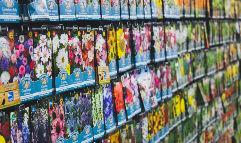 a large display of flowers on different levels