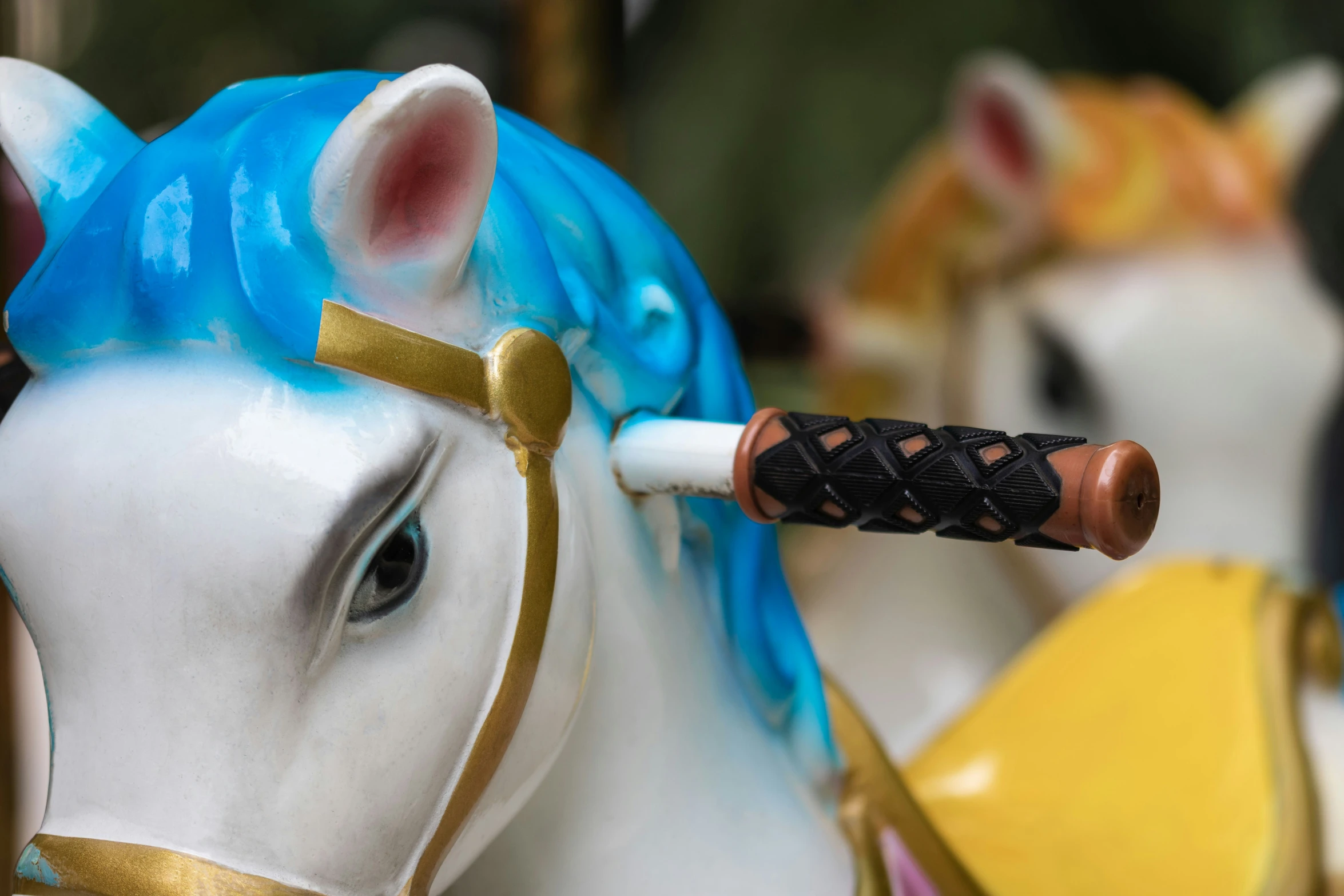 a close up view of a toy horse