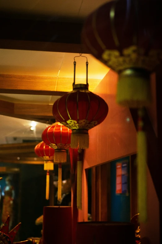oriental lighting in a restaurant at night with people eating
