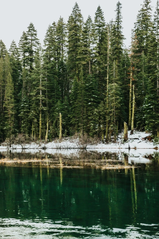 a body of water surrounded by lots of snow