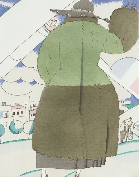 this drawing depicts a person in an open coat