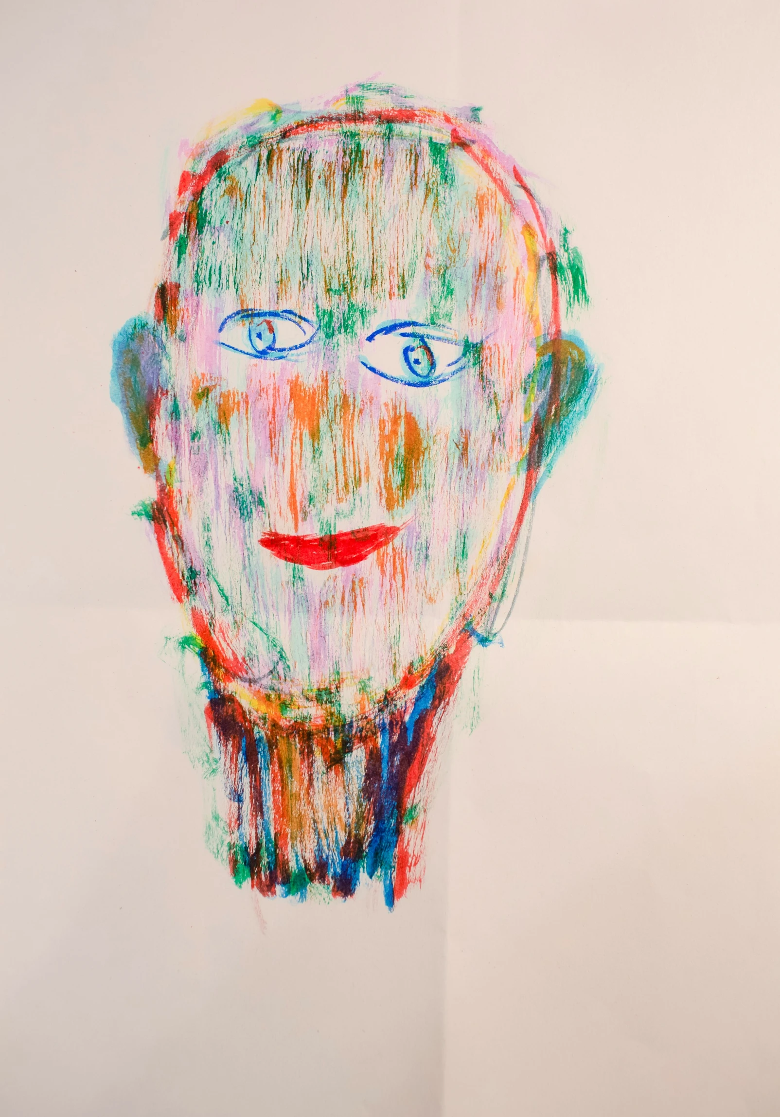 an abstract drawing of a child's face with colored hands