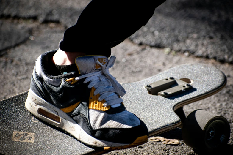 this is a skateboard sitting in the street