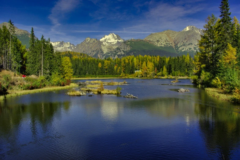 an image of beautiful mountain lake scene taken from the shore