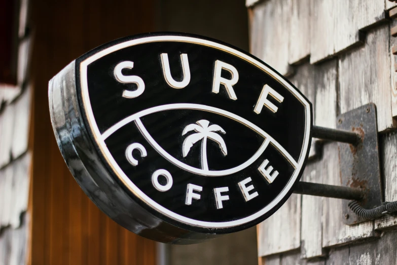the surf sign for a coffee shop