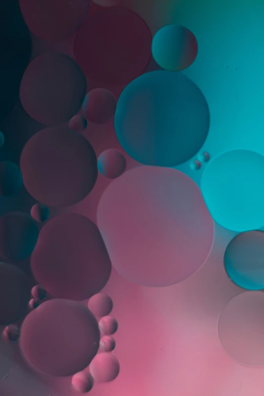 red, purple and turquoise bubbles floating in a fluidly colored environment