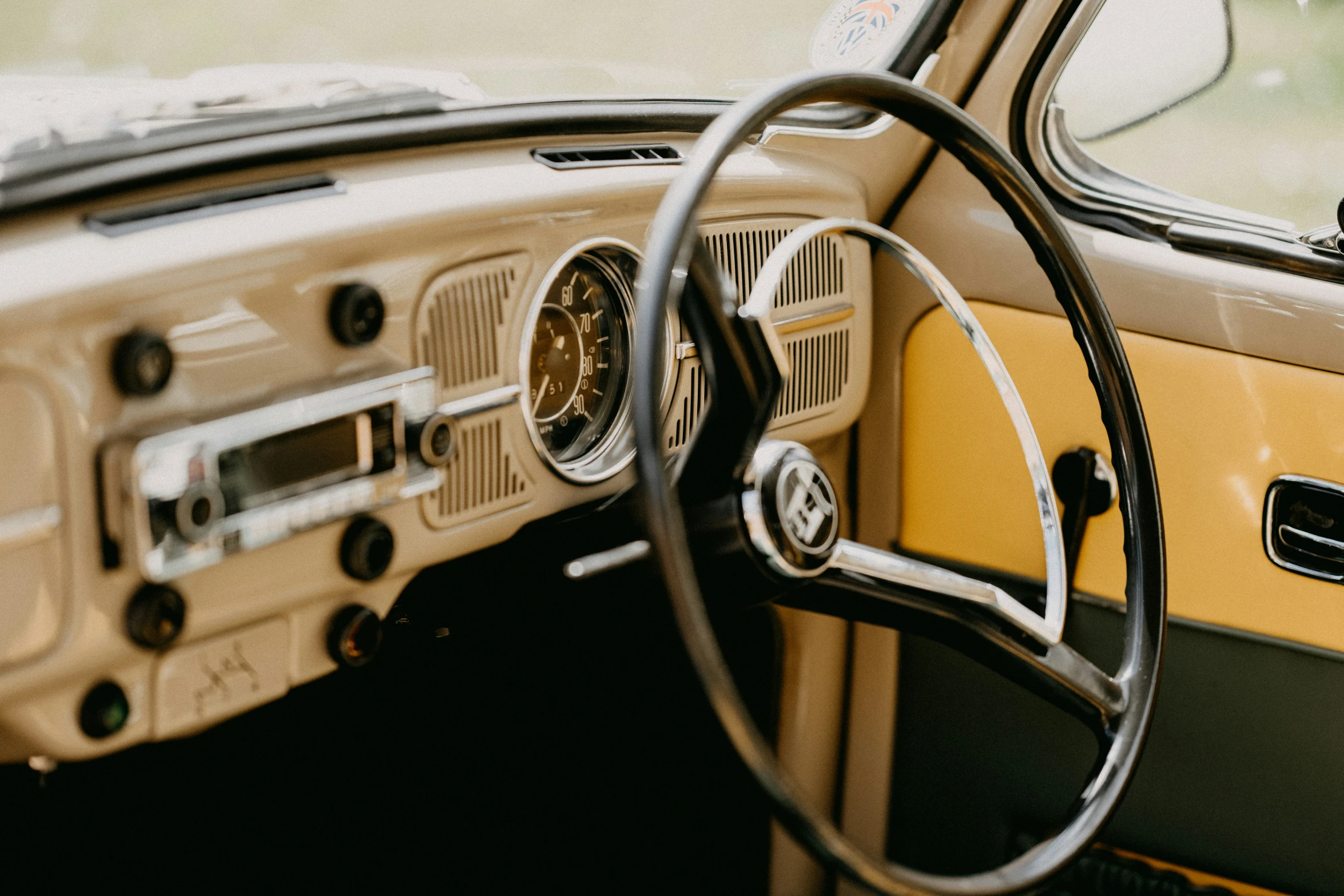 an old vintage styled car dashboard with dials