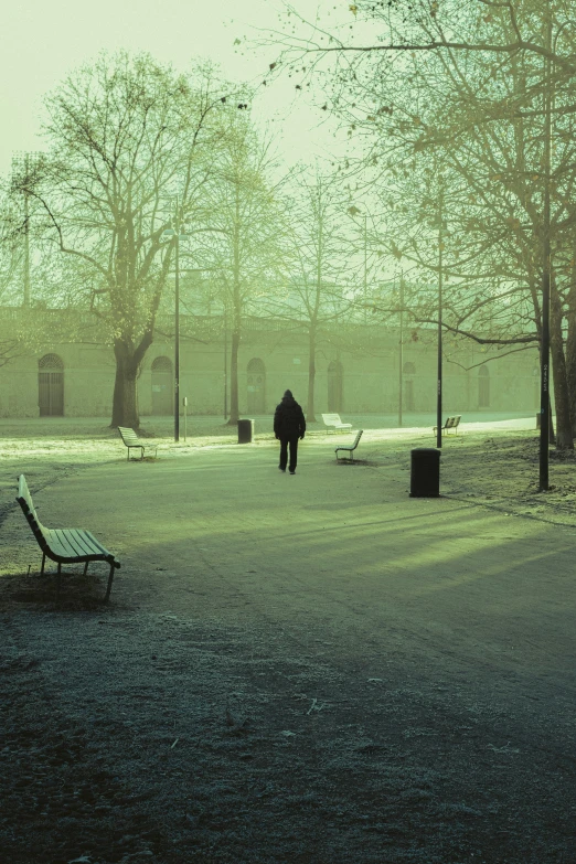 a person walking on a path in the snow