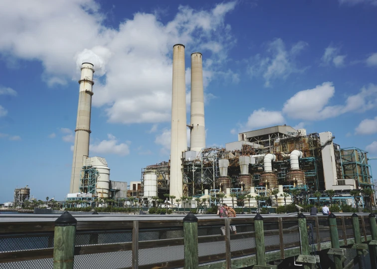 a view of the smoke stacks in the city