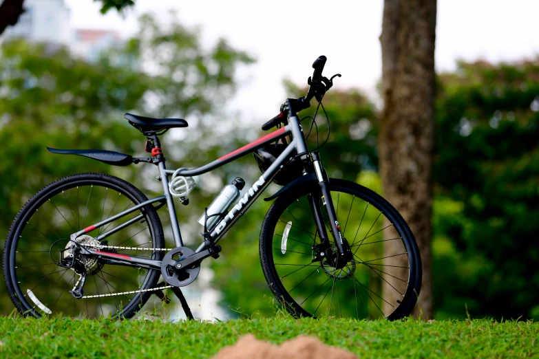 there is a bicycle that is propped up on a bench