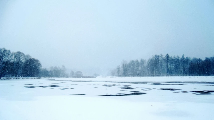 snow falling over an empty, snowy landscape