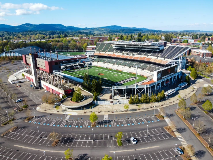 a view from the air showing the football stadium