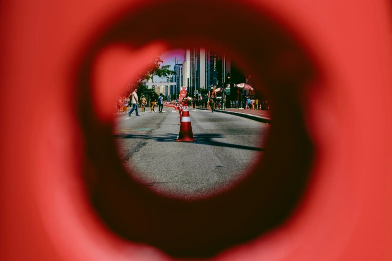 the view of the fire hydrant through a circular hole