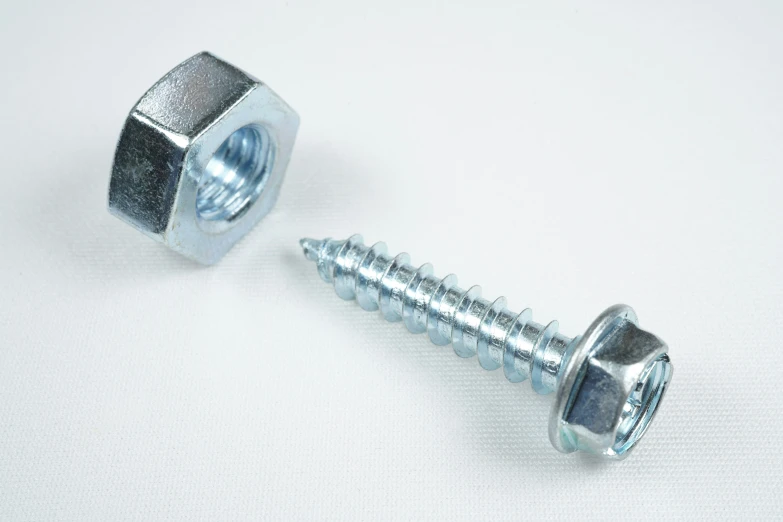 a screw and washer head screw are on a white surface