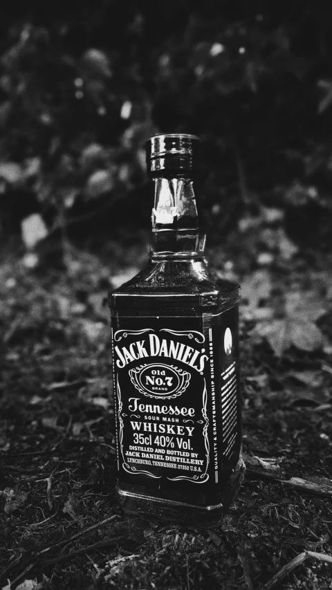 a bottle of jack daniels sitting on the ground