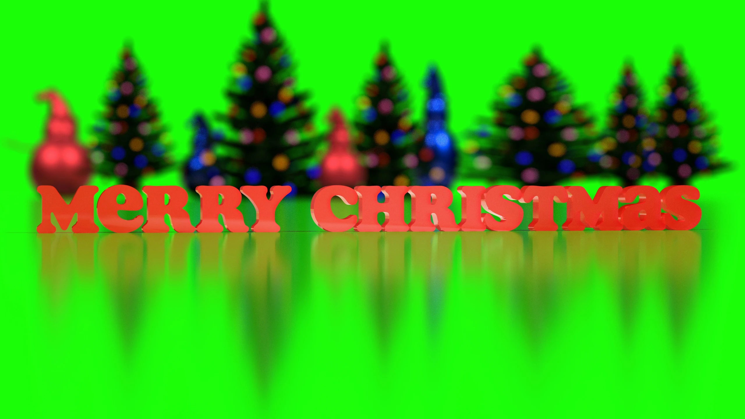 merry christmas text in 3d with little trees