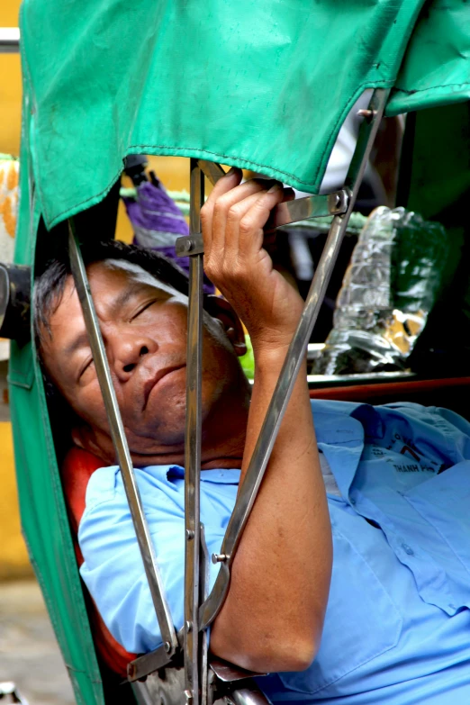 a person with soing covering him in his head