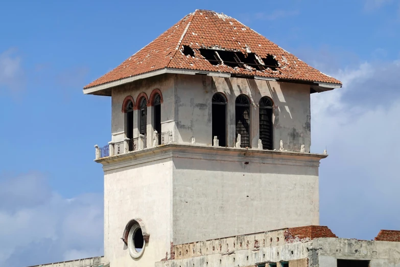 a large white tower with lots of windows