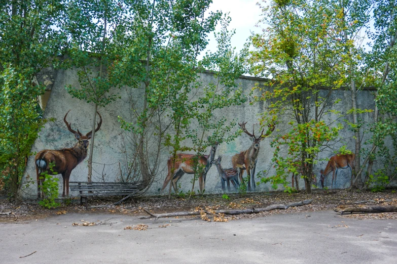 the mural is painted on the side of a building