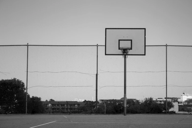 a black and white po of a basketball hoop