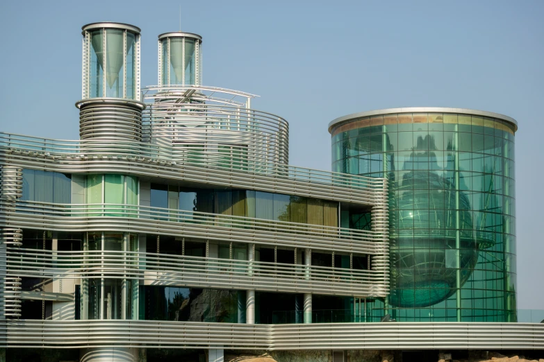 a large building with multiple levels of glass