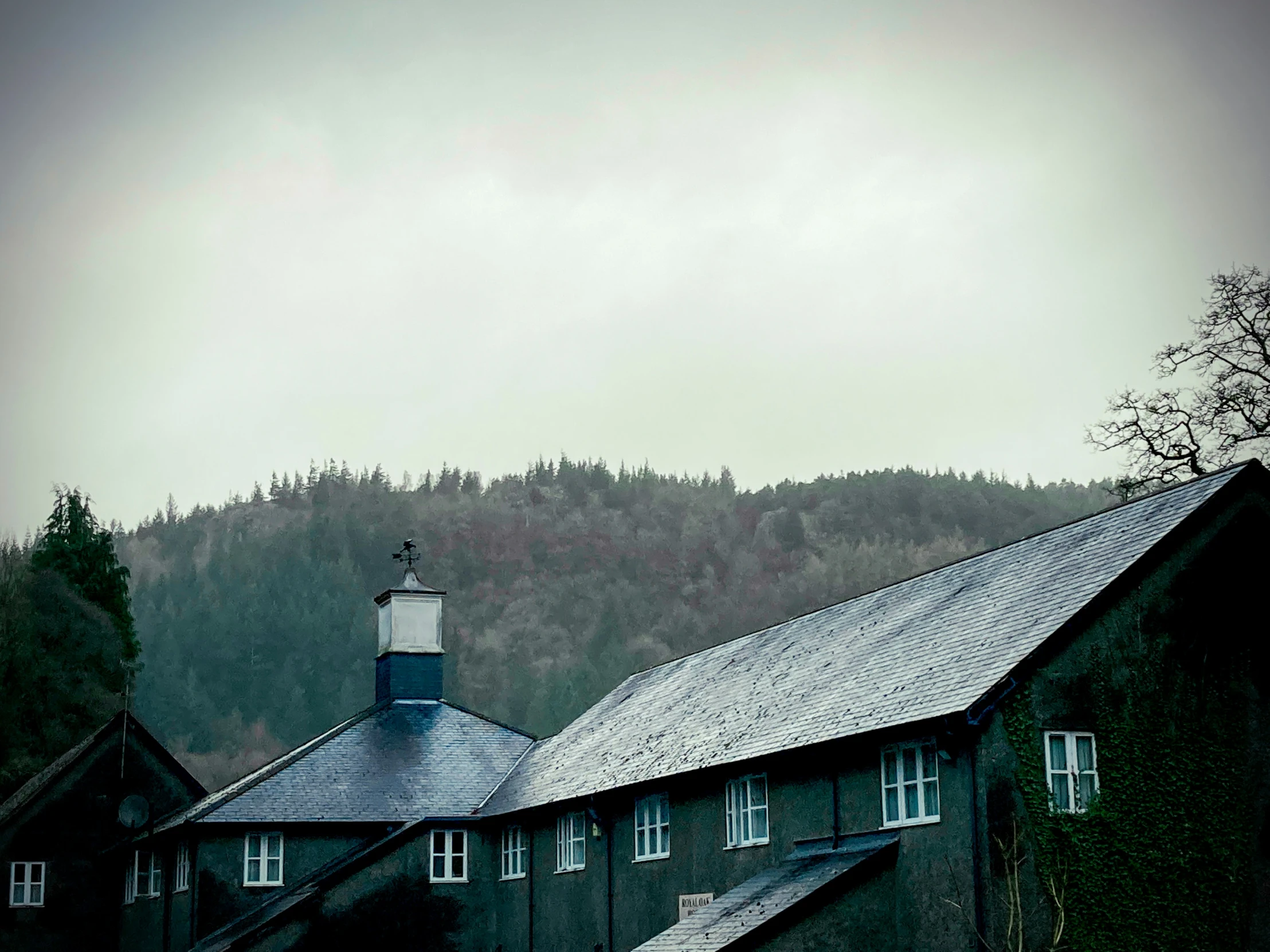 a grey house has an ice cream cone on top