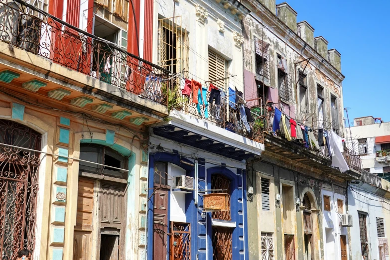 the city streets are lined with building facades