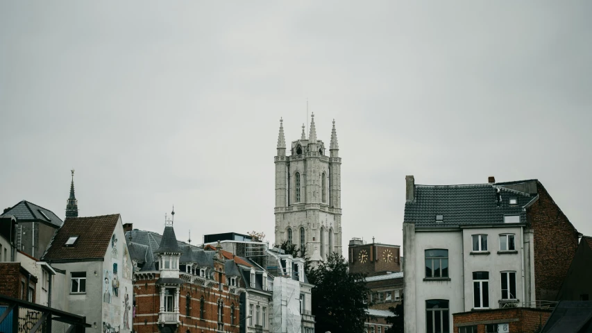 a view of a city building that is next to another building