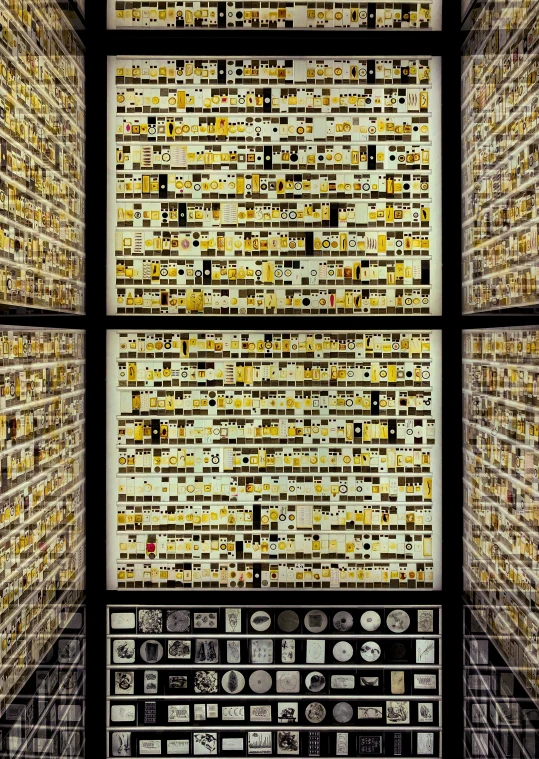 a group of keys on a wall in an auditorium