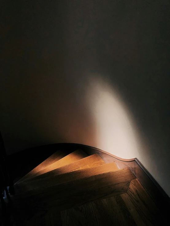 a shadow cast on the wall above a wooden floor