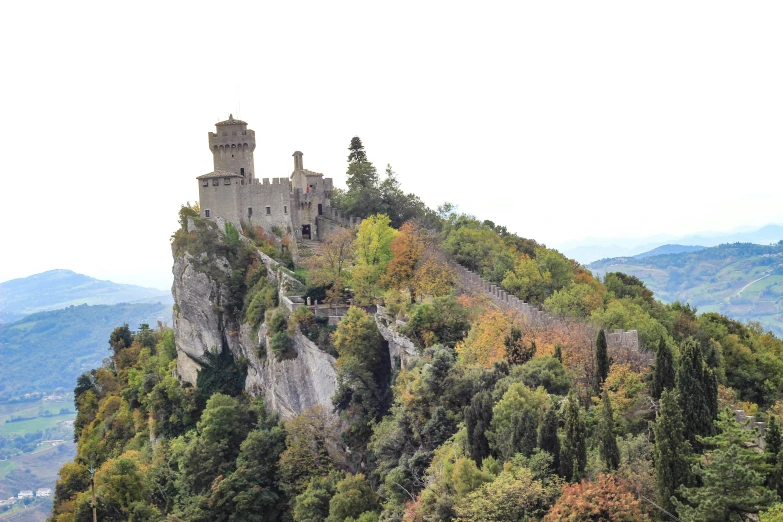 a castle built in the woods on top of a hill