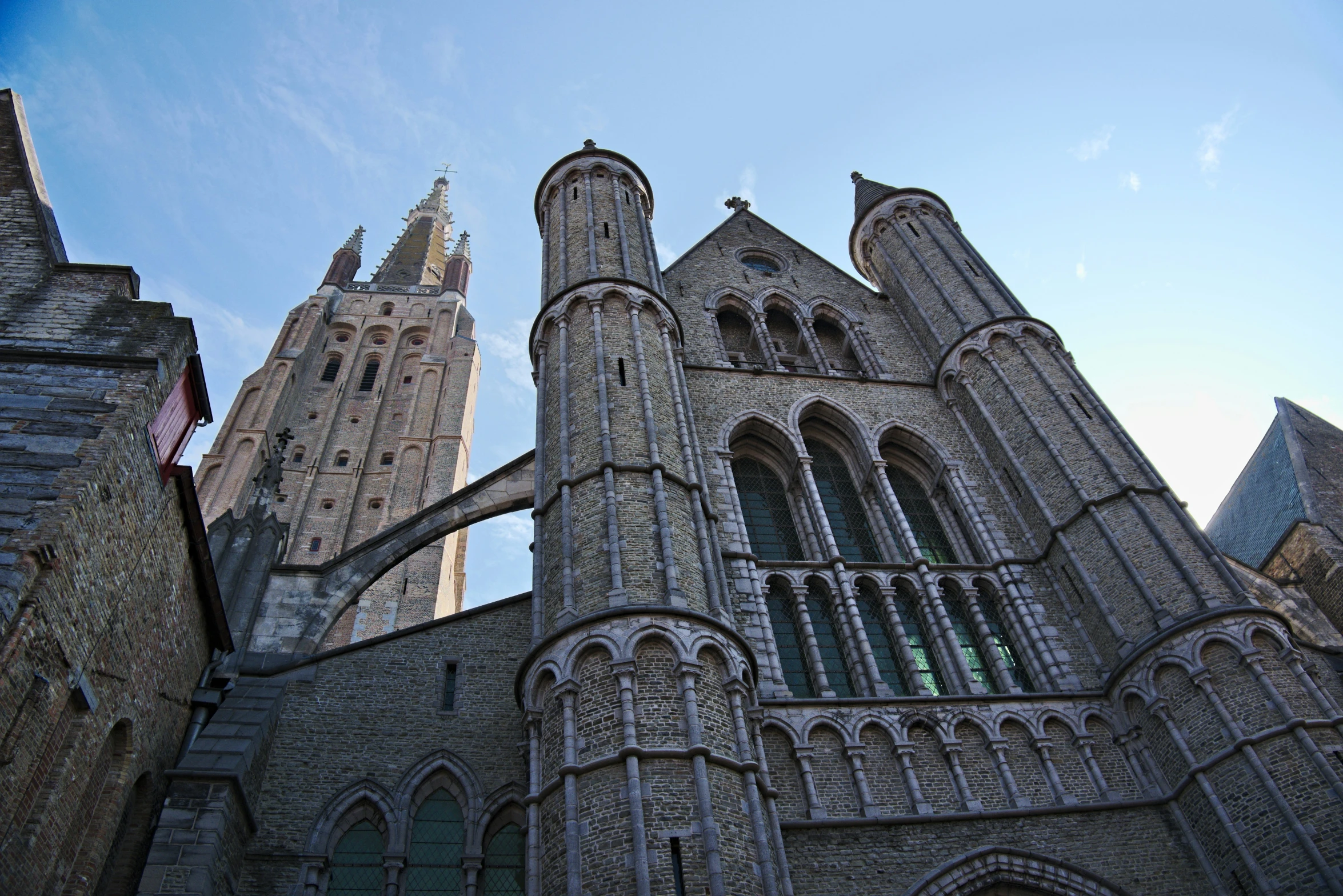 a high view of a large building that is very tall