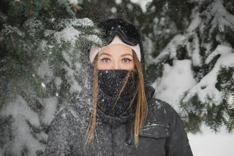 a beautiful young woman wearing a black jacket and bandana