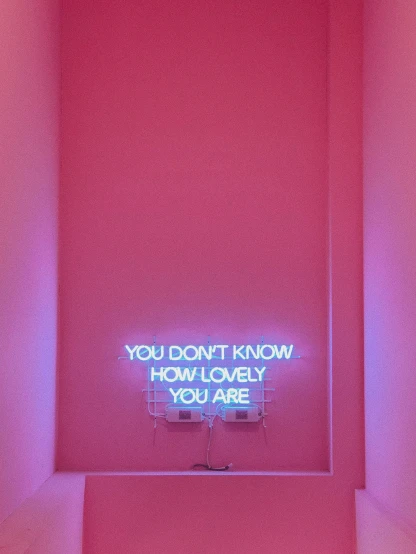 you don't know how lovely you are neon sign displayed on red wall