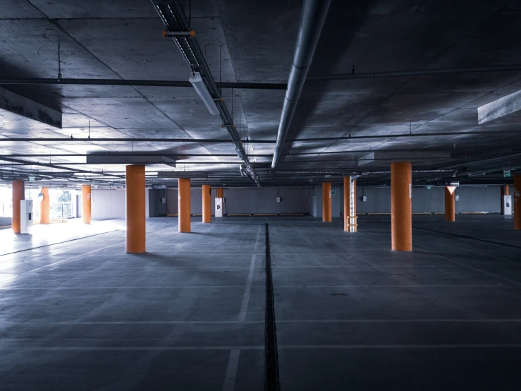 the empty garage is set back from the street