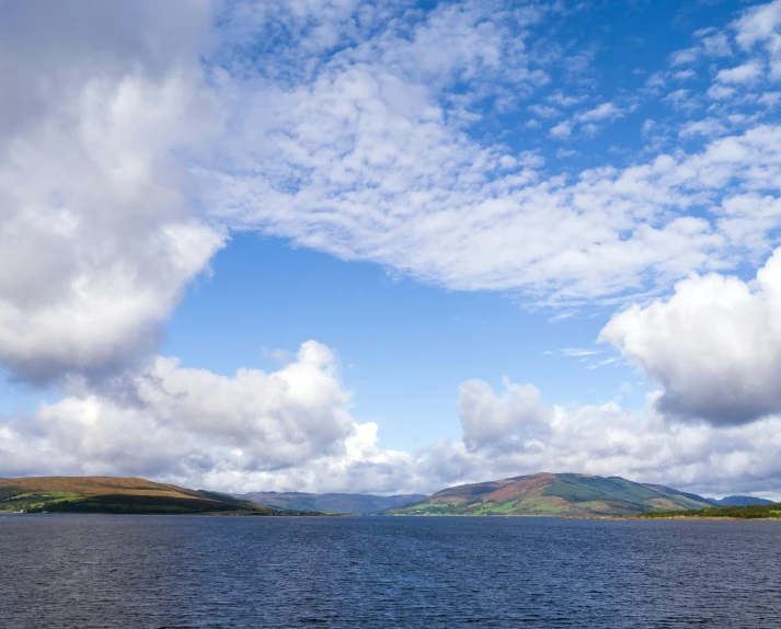 blue and white sky above a body of water