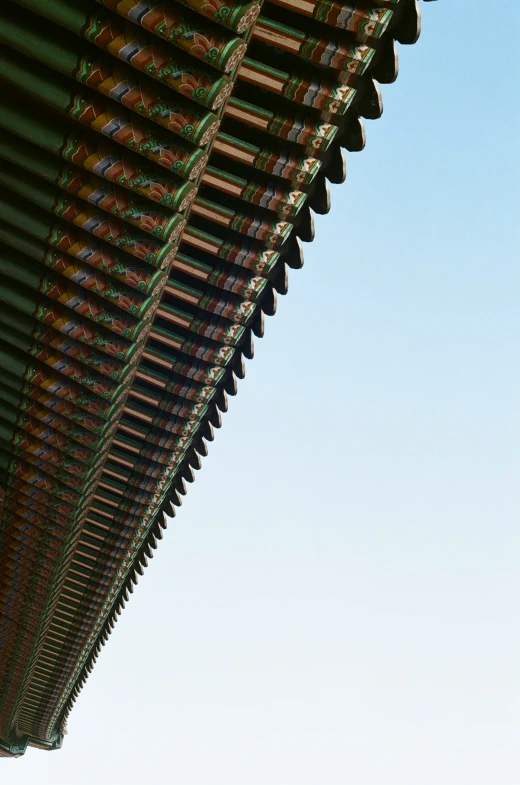 there is a view from below of the roof of a building