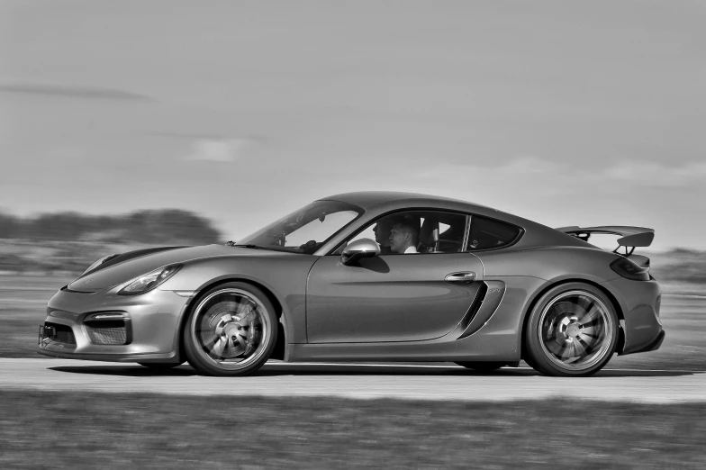 a black and white po of a sports car